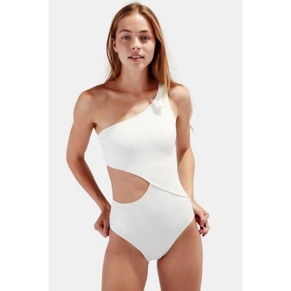 Solid & Striped Cream Claudia Cutout One Shoulder One Piece Swimsuit Medium NWT! - Picture 1 of 2